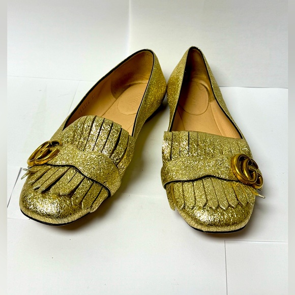 Gucci Gold Metallic Leather Ballerina Flats Size 6.5 - Stunning & Rare! - Picture 1 of 10